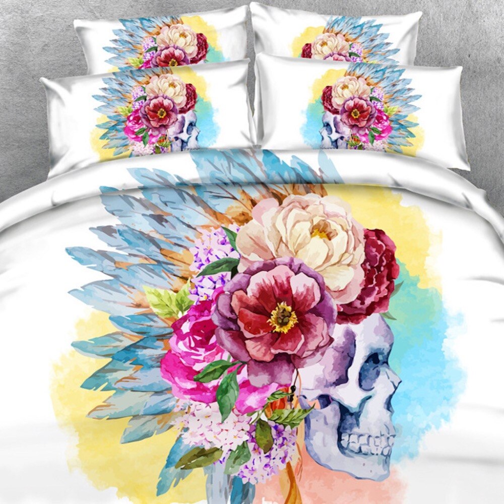 Blumen-Totenkopf-Bettwäsche-Set