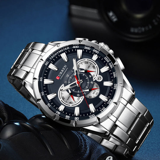 Curren 3 Zifferblätter Chronograph Luxus-Armbanduhr