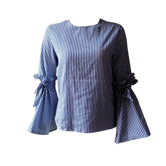 Damen Streifen Bowknot Flare Sleeve