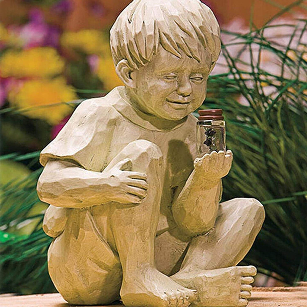 Kinder Mit Solar-Glühwürmchen Gartenstatuen