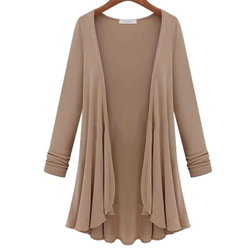 Lässige Langärmelige Strickjacke Mit Rüschen