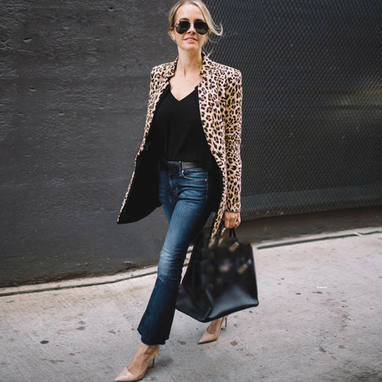 Leopard Bedruckter Blazer Für Frauen