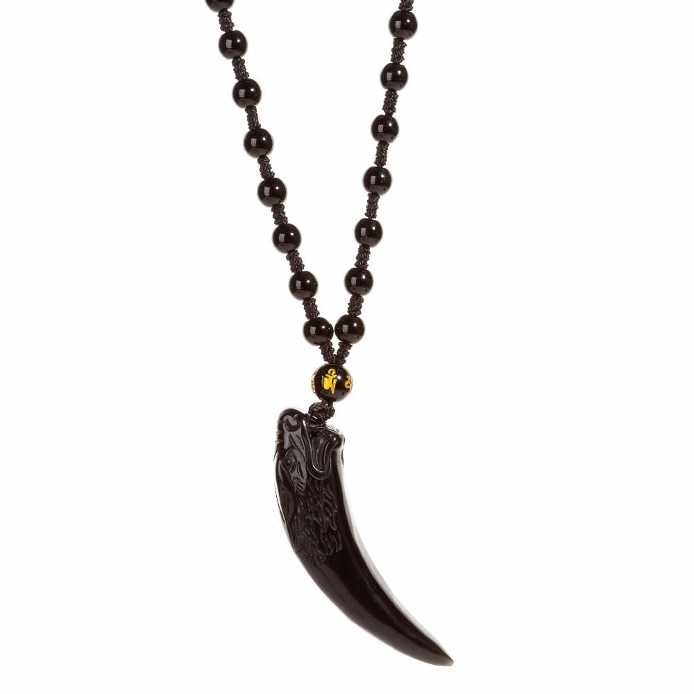 Obsidian Wolf Anhänger Halskette