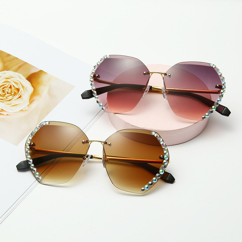 Randlose Strass-Sonnenbrille