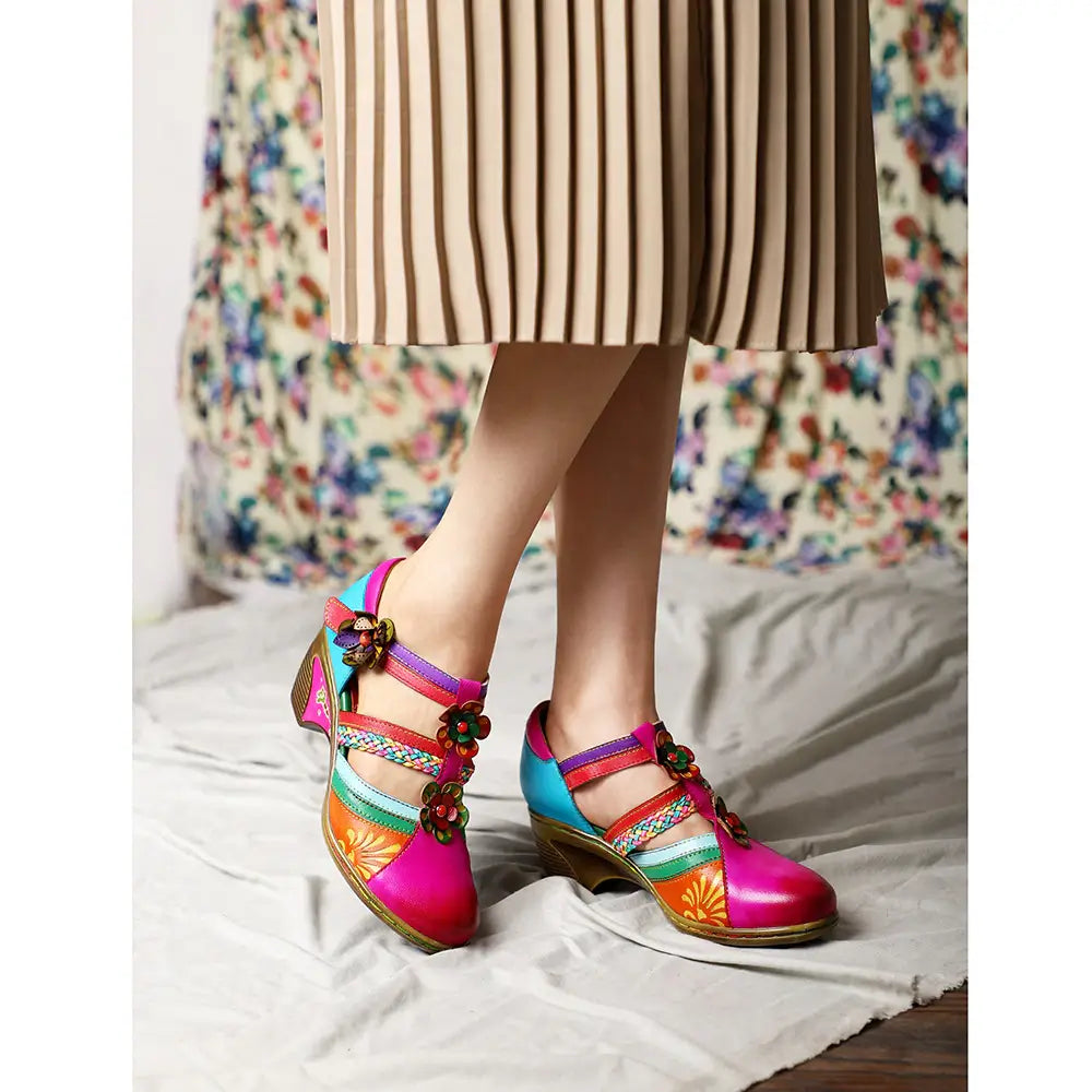 Retro Bunte Ledersandalen