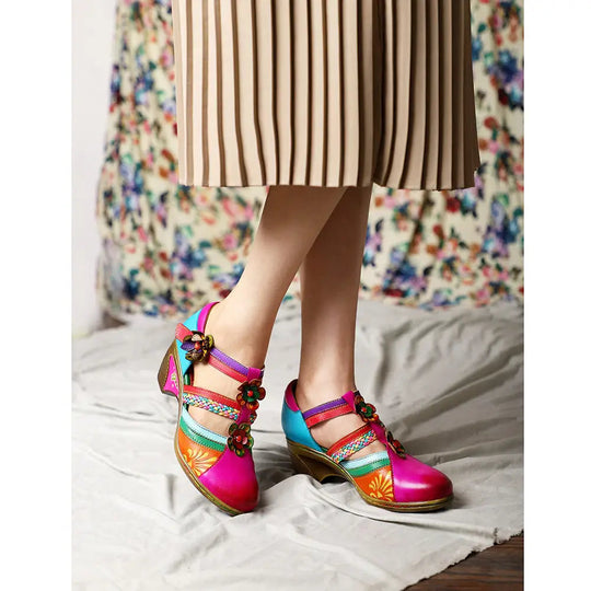Retro Bunte Ledersandalen