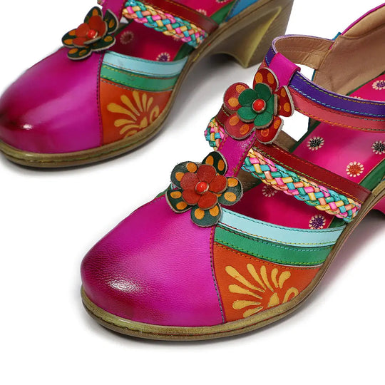 Retro Bunte Ledersandalen