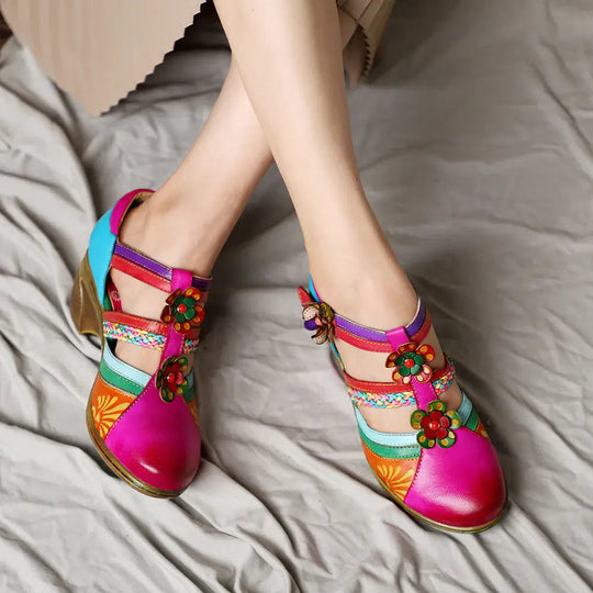 Retro Bunte Ledersandalen