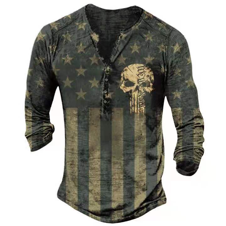 Retro Totenkopf Langarm-T-Shirts
