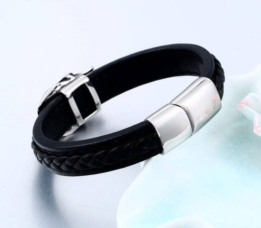 Stahl-Punk-Totenkopf-Lederarmband