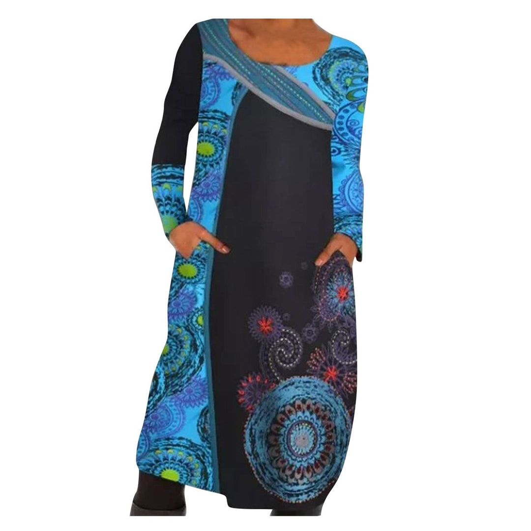 Vintage Print Pullover Kleid Mit Taschen