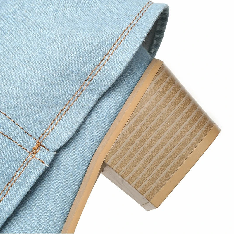 Denim-Stiefel für Frauen mit Blockabsätzen
