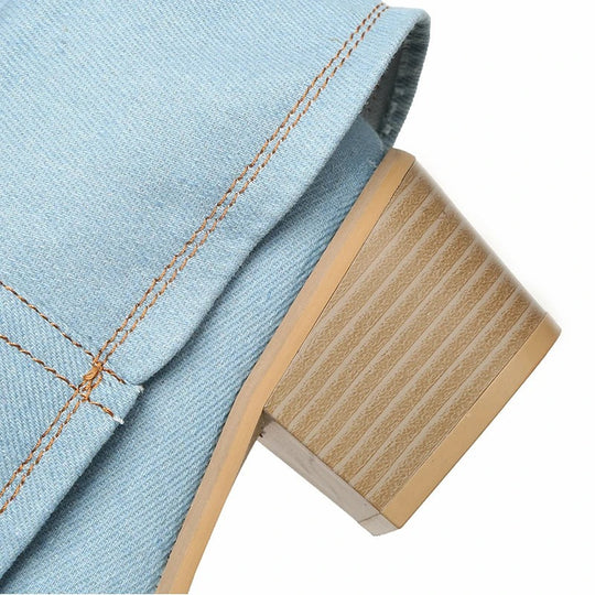 Denim-Stiefel für Frauen mit Blockabsätzen